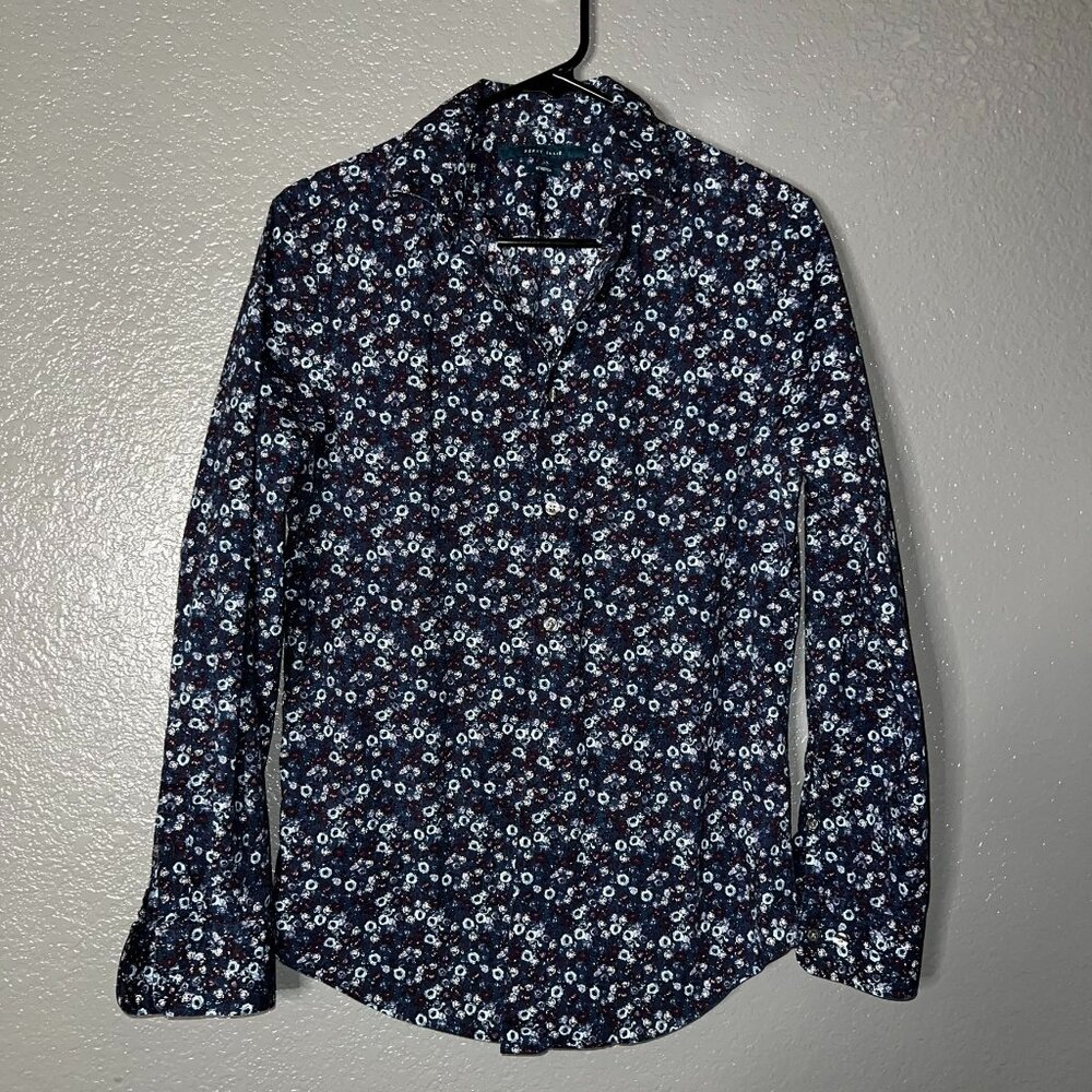 Perry Ellis Floral Stretch Button Up Shirt Men’s S Navy Blue Print